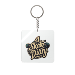 Skate Diary Square Keychain – Retro Skateboard Logo Accessory